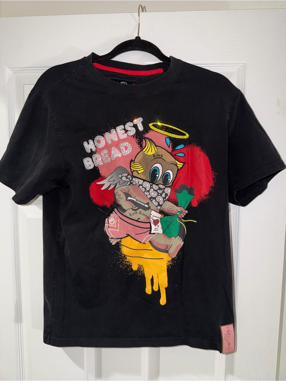 Betsey Johnson Black Tee with Pink Signature Plaque